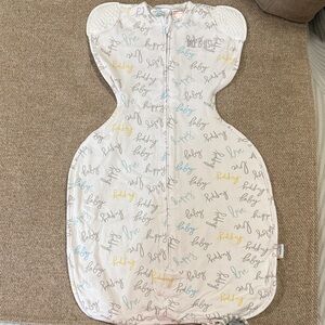 Halo SleepSack Swaddle with Blue and Gray Script